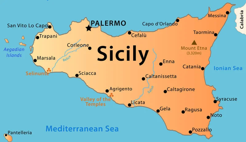 Kort over Sicilien