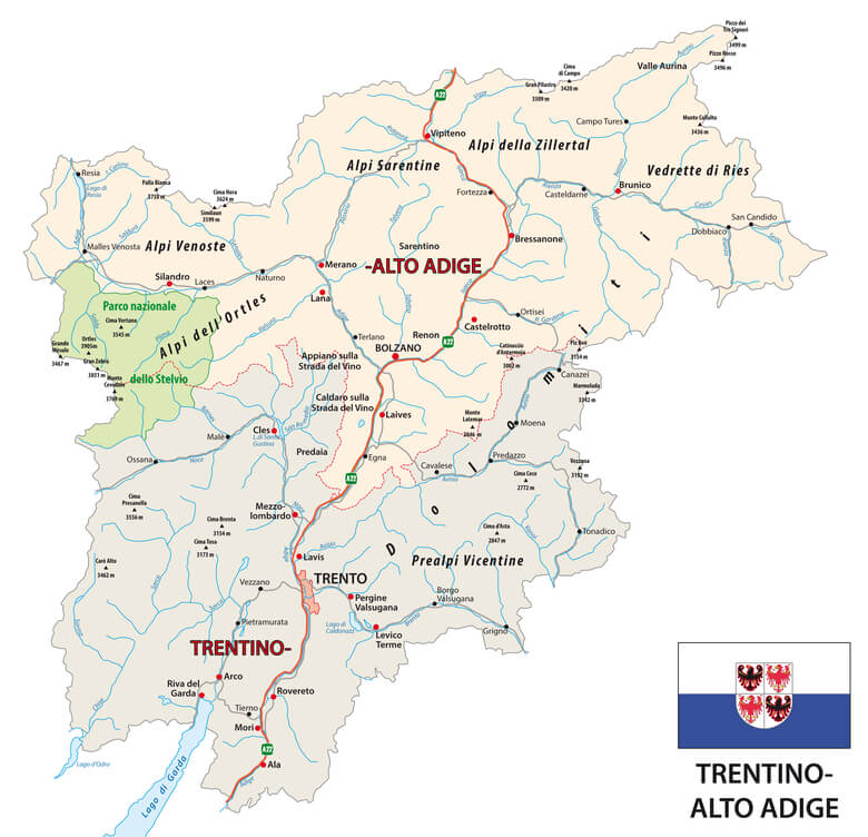 Kort over Trentino-Alto Adige